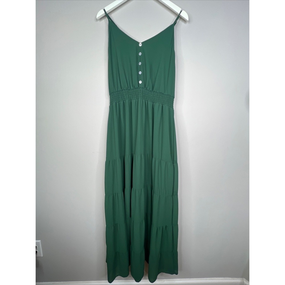 prettygarden tiered maxi halter dress green L
